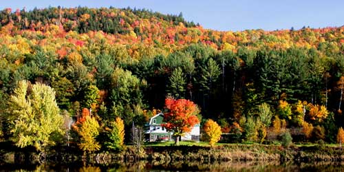 Fall Foliage in Maine 2022 - Shoreline and House on a Maine Lake in Fall